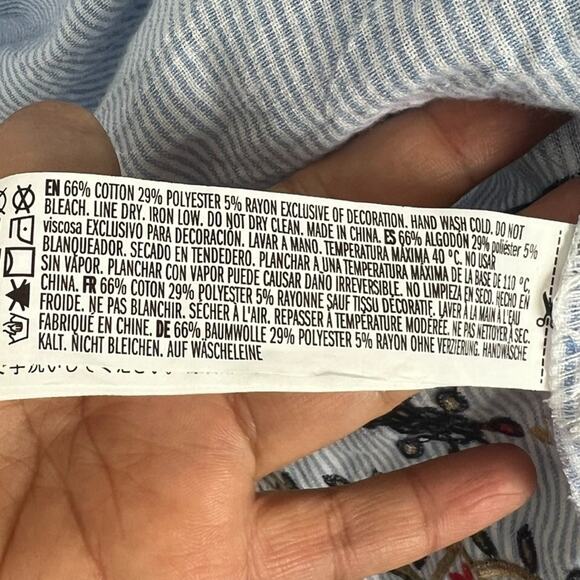 Forever 21 Dress Women's XL Blue and White Striped Cotton Embroidered Peasant - Picture 5 of 7